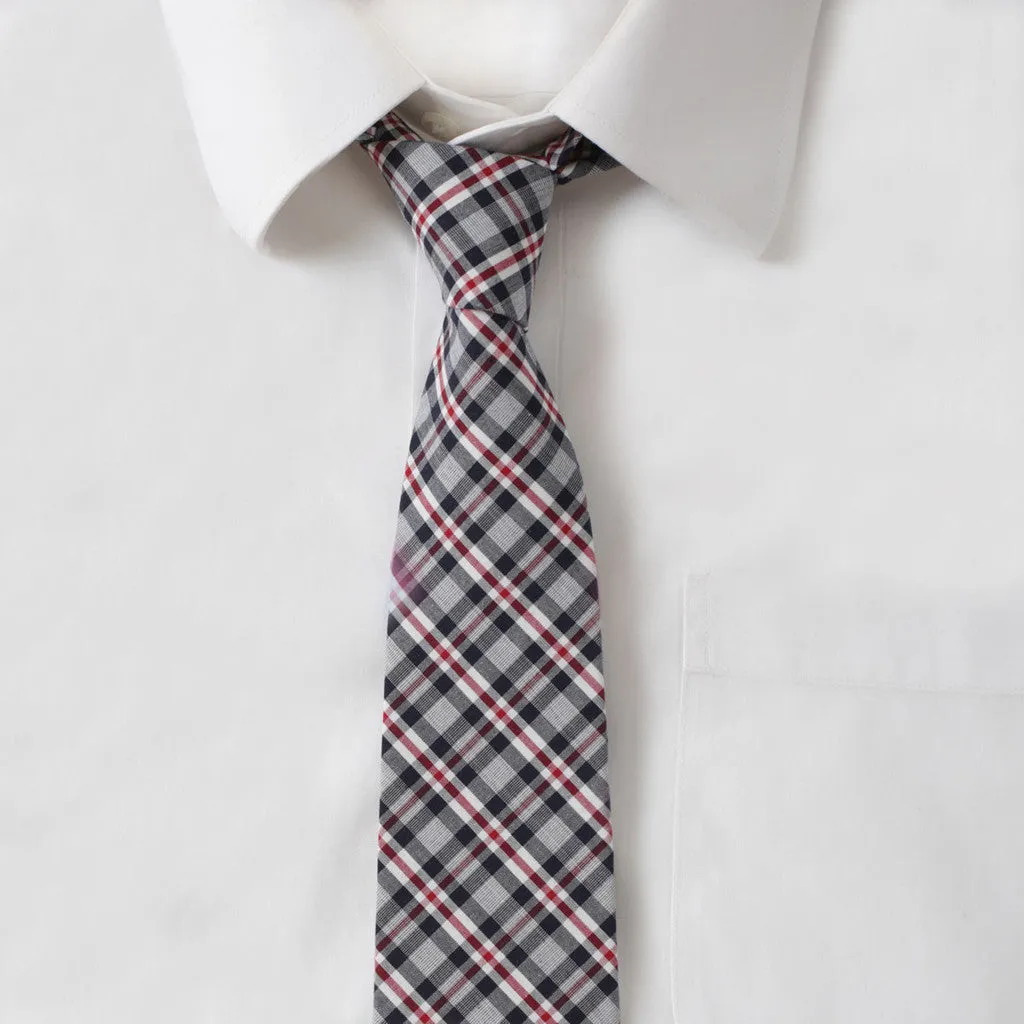 Cotton Gray & Red Plaid Tie