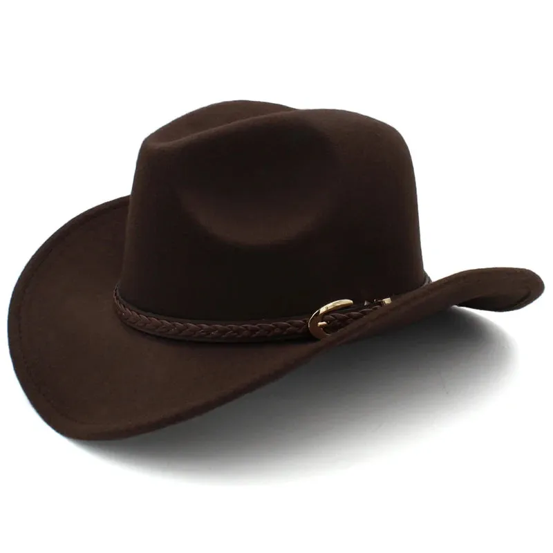 Men's Outdoor Woolen Hat, European And American Cowboy Top Hat, Sun Shading Hat, Women's Summer Curled Brim Big Brim Hat