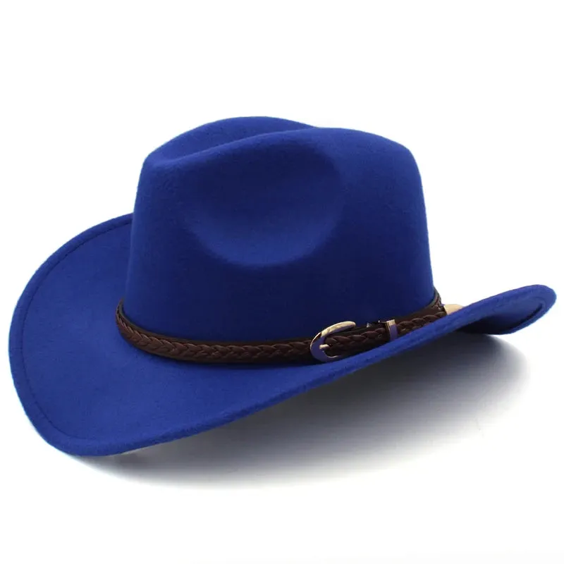 Men's Outdoor Woolen Hat, European And American Cowboy Top Hat, Sun Shading Hat, Women's Summer Curled Brim Big Brim Hat
