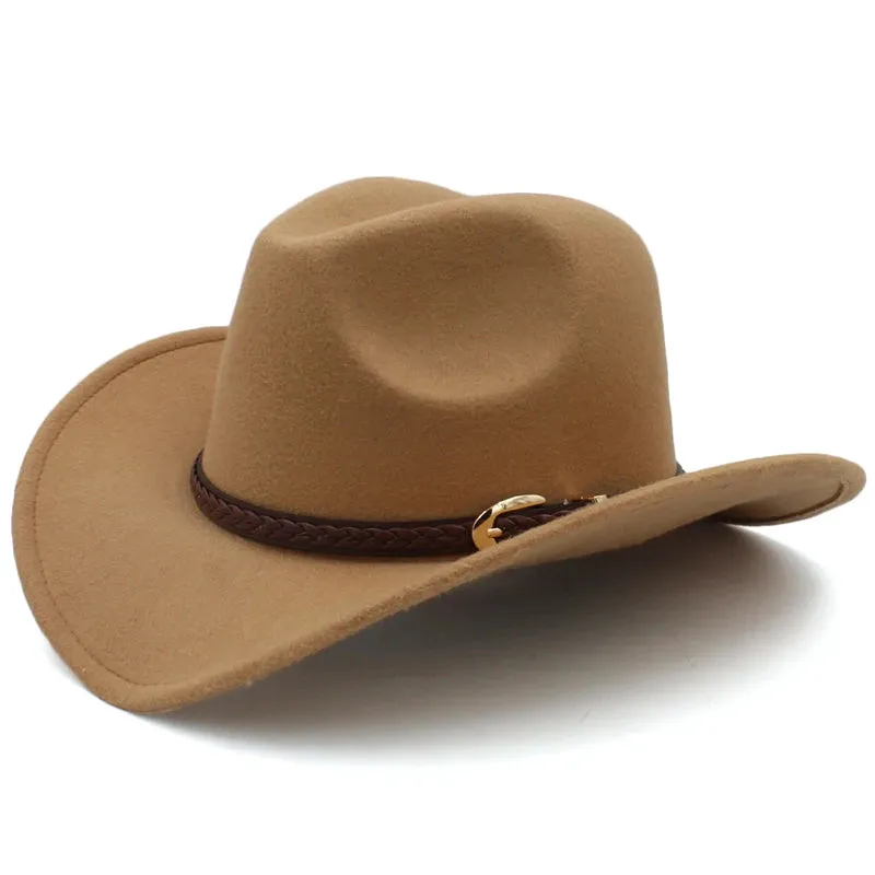 Men's Outdoor Woolen Hat, European And American Cowboy Top Hat, Sun Shading Hat, Women's Summer Curled Brim Big Brim Hat