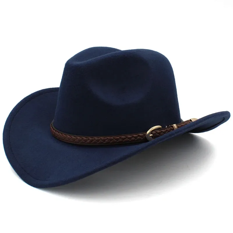 Men's Outdoor Woolen Hat, European And American Cowboy Top Hat, Sun Shading Hat, Women's Summer Curled Brim Big Brim Hat