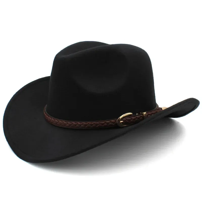 Men's Outdoor Woolen Hat, European And American Cowboy Top Hat, Sun Shading Hat, Women's Summer Curled Brim Big Brim Hat