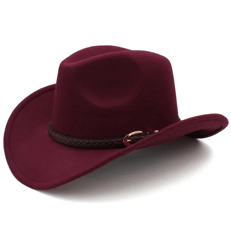 Men's Outdoor Woolen Hat, European And American Cowboy Top Hat, Sun Shading Hat, Women's Summer Curled Brim Big Brim Hat