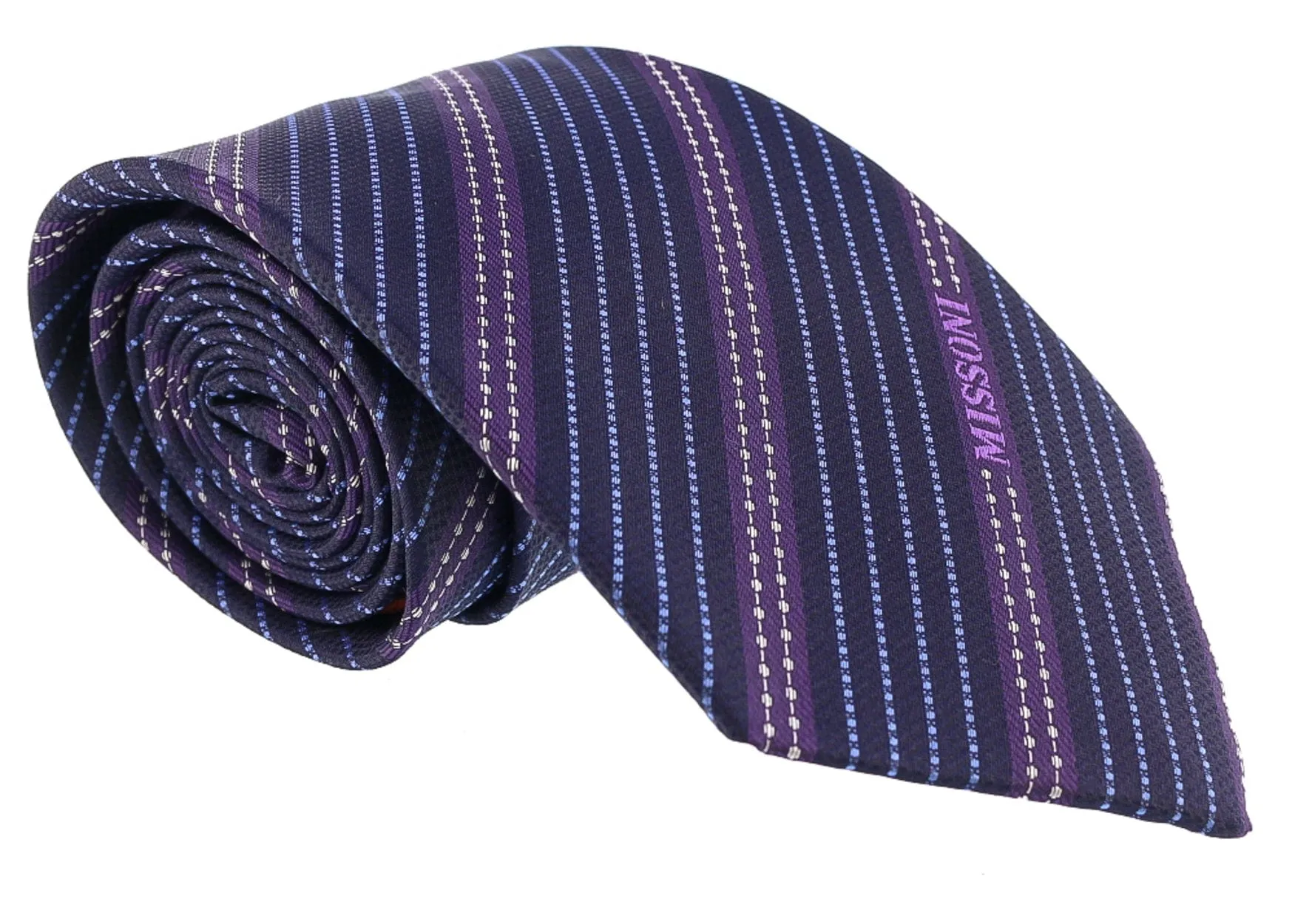 Missoni Multi Stripe Blue/Purple Woven Pure Silk Tie
