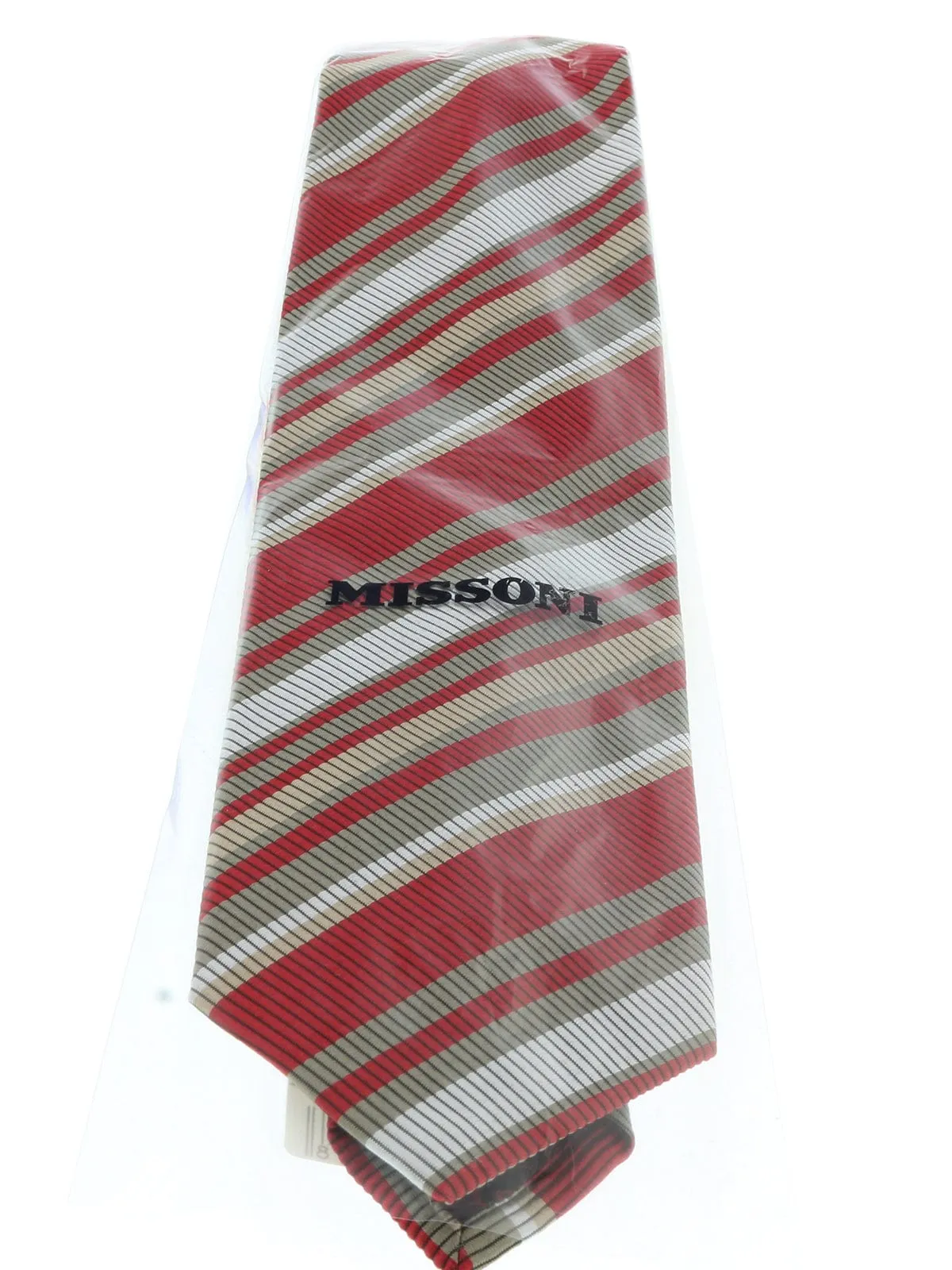 Missoni U4233 Red/Khaki Regimental Pure Silk Tie