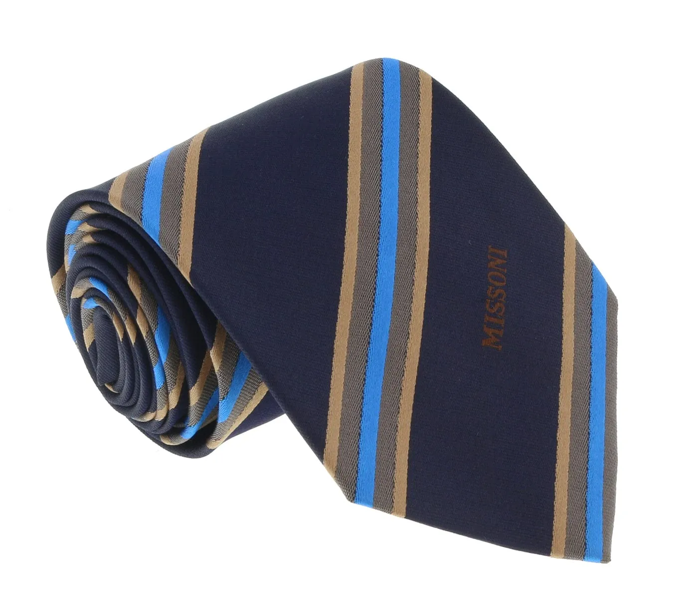 Missoni U5029  Navy Blue/Gold Regimental  Pure Silk Tie
