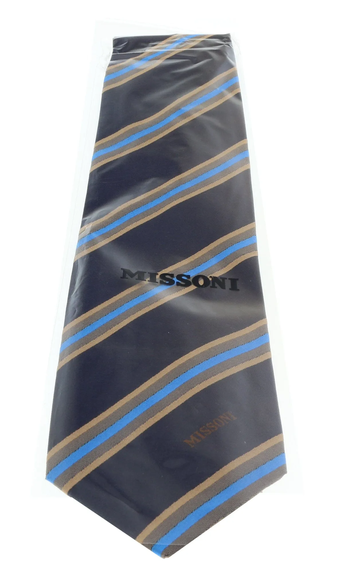 Missoni U5029  Navy Blue/Gold Regimental  Pure Silk Tie
