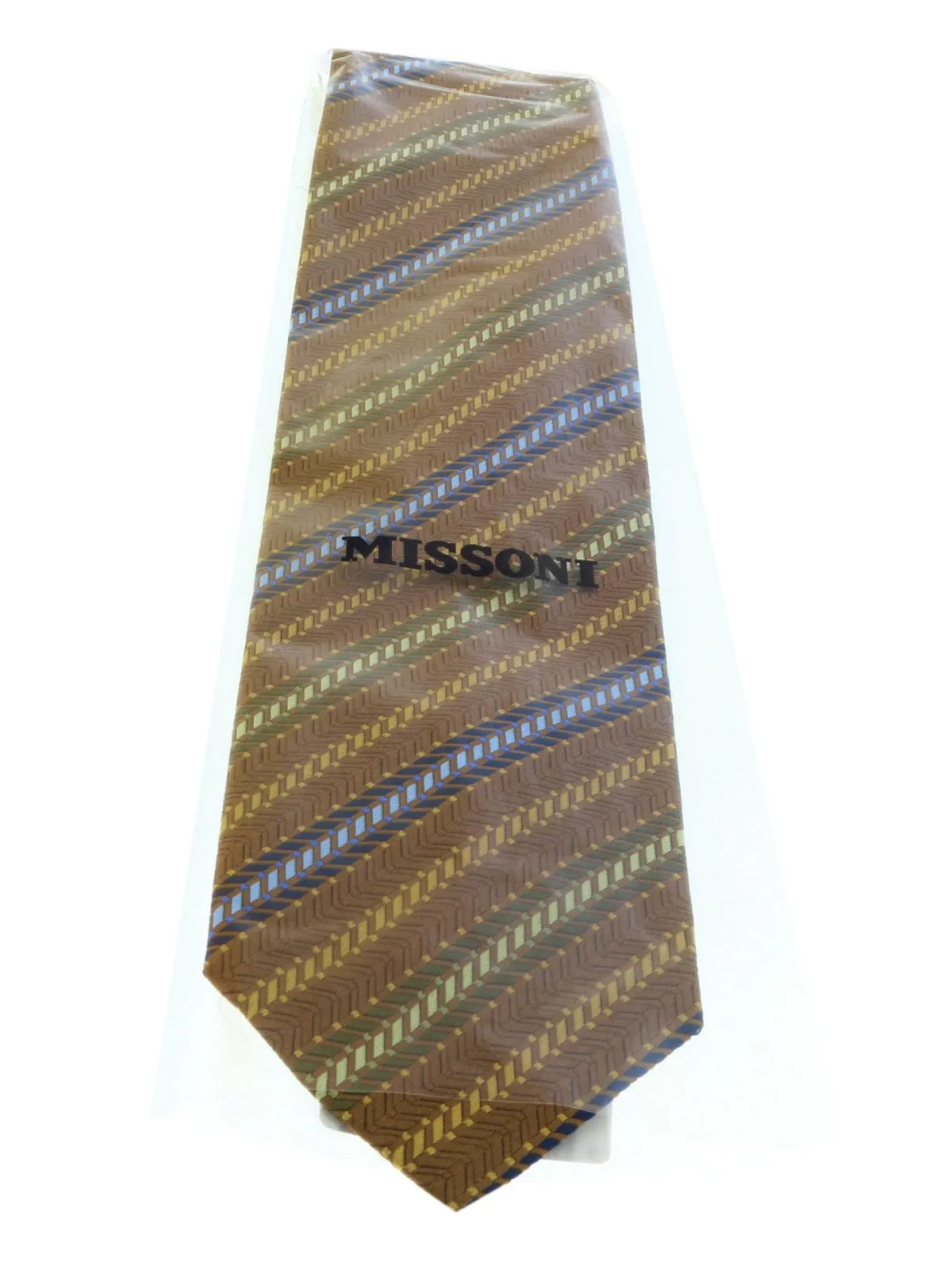 Missoni U5301 Brown/Gold Sharkskin Pure Silk Tie