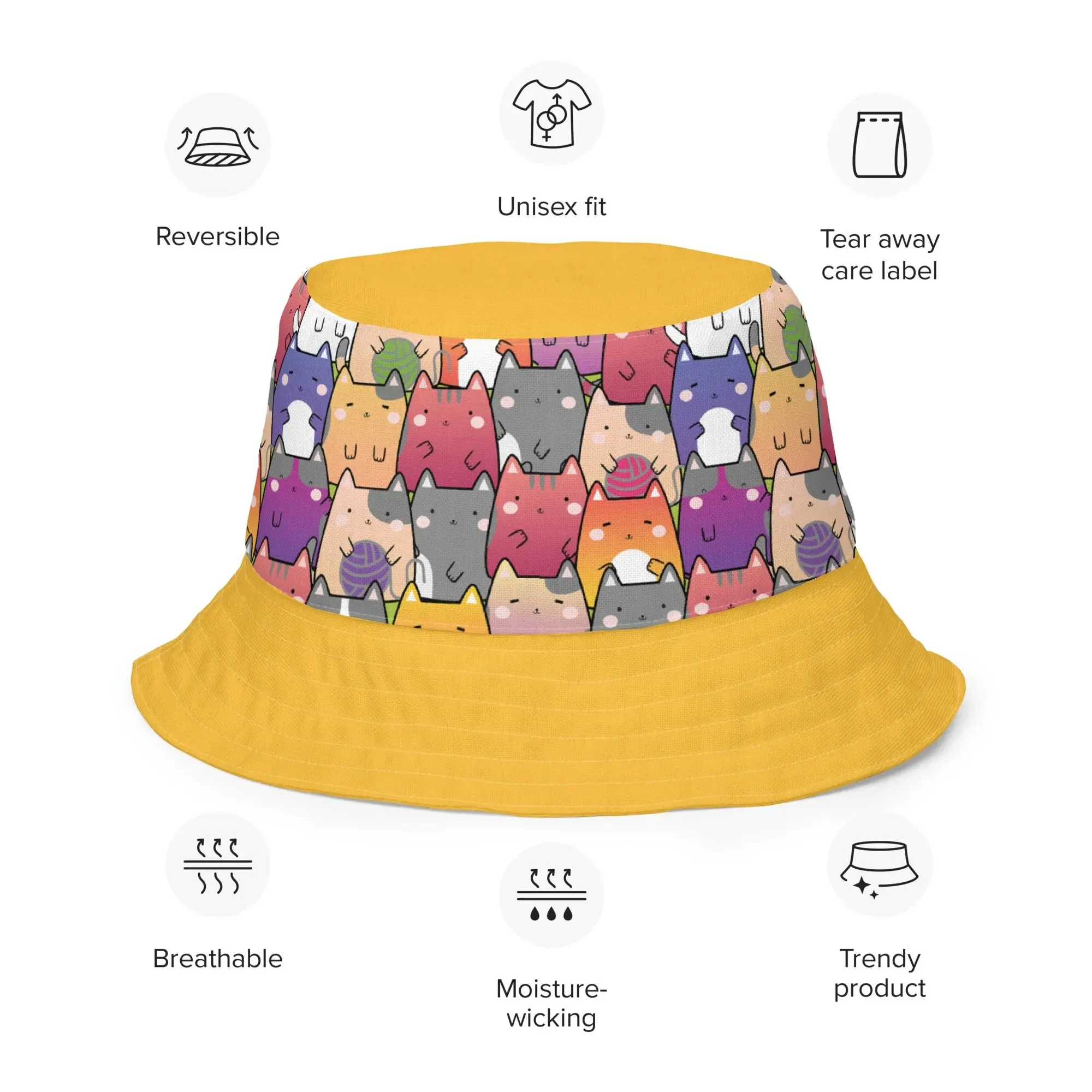 "Radiant Cats" - reversible Bucket Hat
