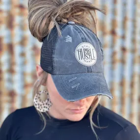 Stay Humble/Hustle Hard Black Distressed Womens Baseball Cap